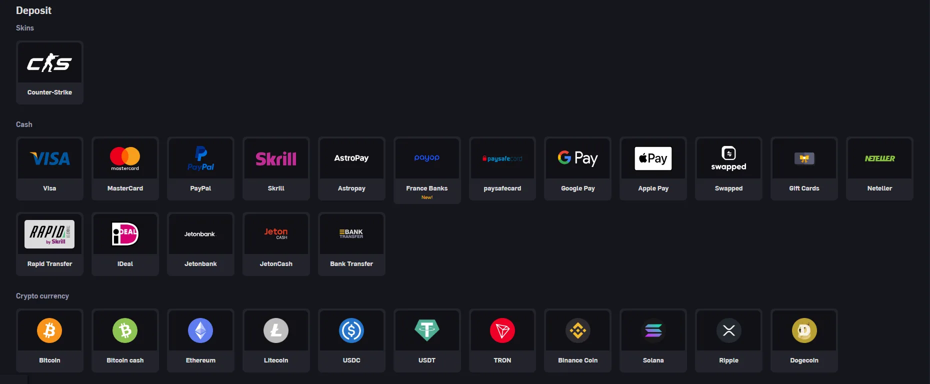 Deposit method on csgoempire
