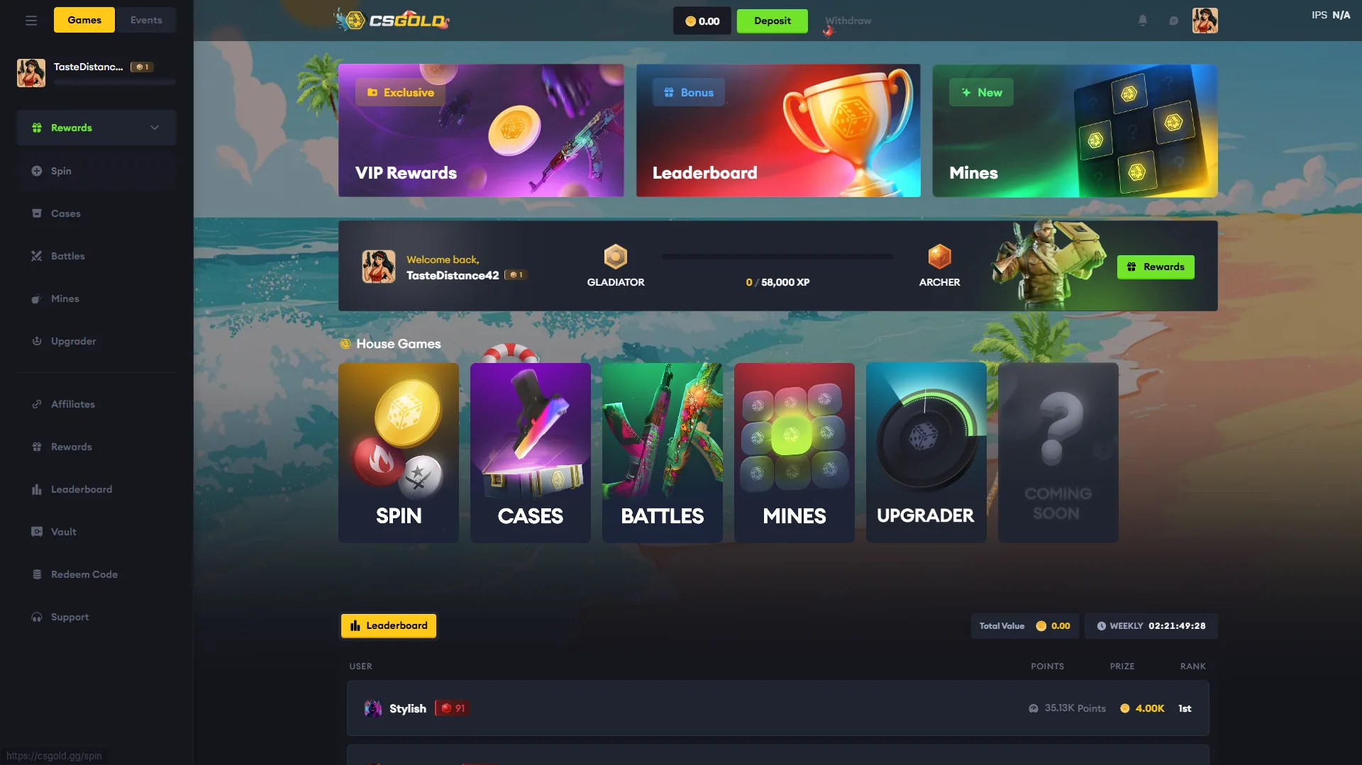 showcasing all the gamemode (homepage) of csgold