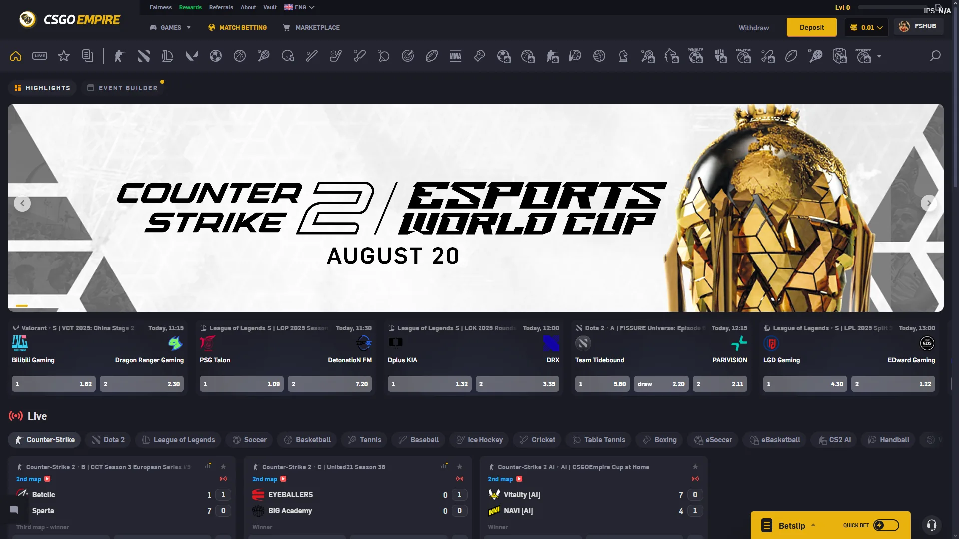 CSGOEmpire Match betting page preview
