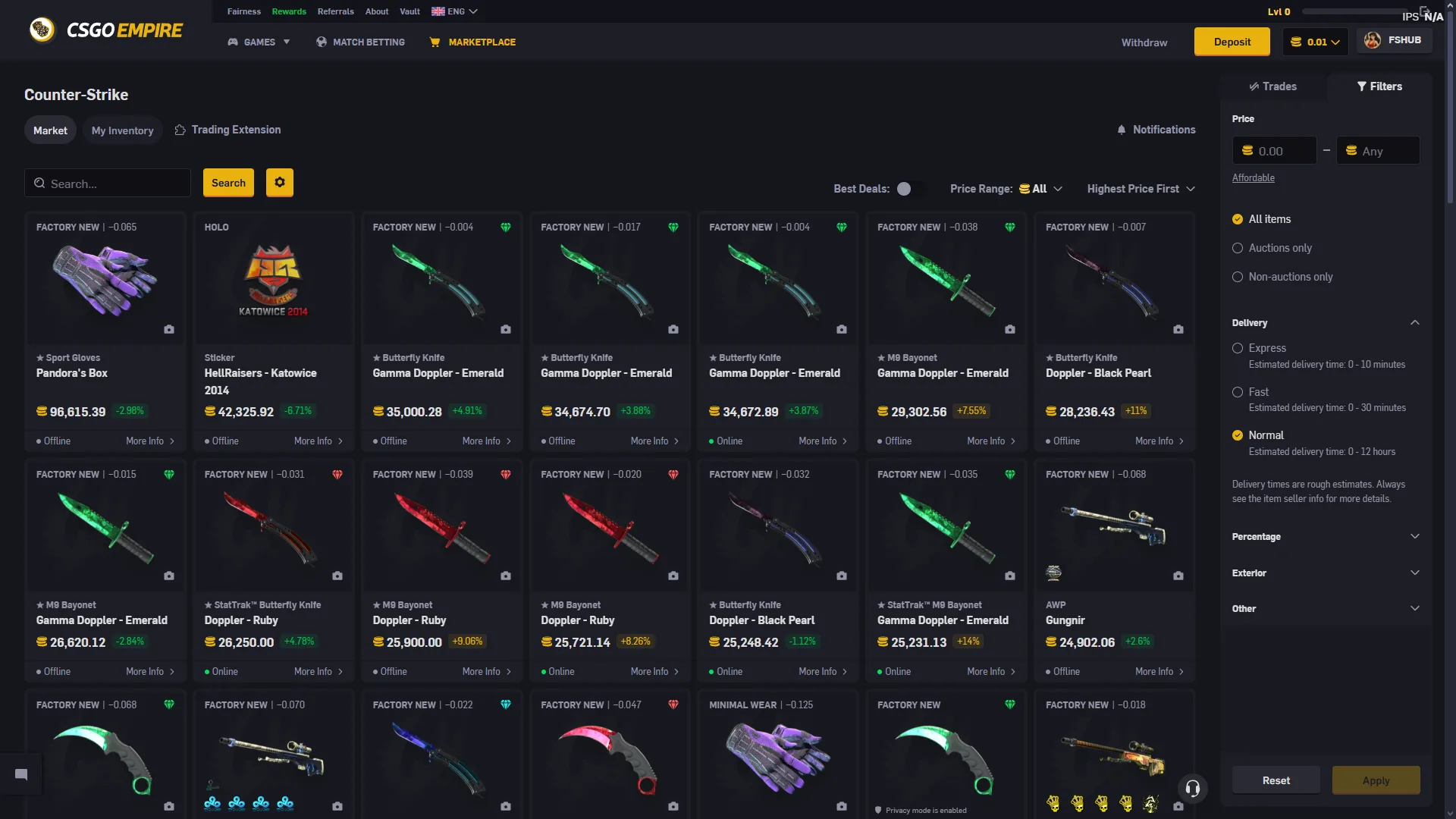 CSGOEmpire marketplace preview