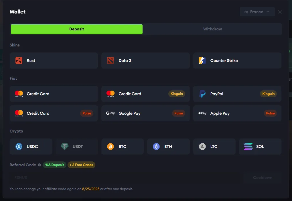 preview of all the csgold deposit methods