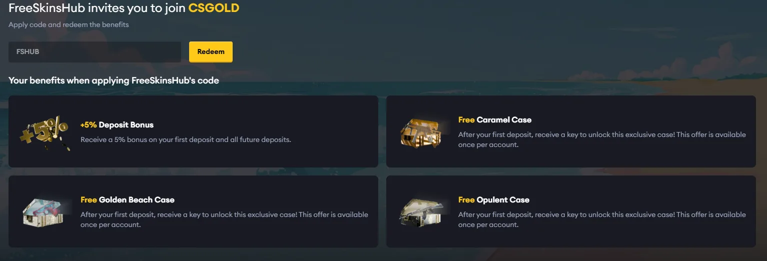 All the bonuses user get by using csgold promo code fshub