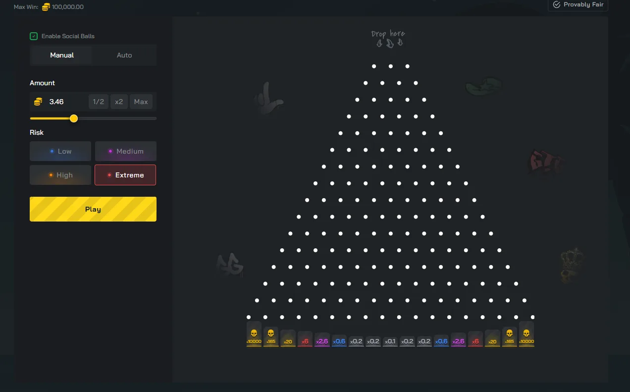 Screenshot of clash.gg plinko game mode