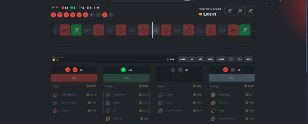 Screenshot of CSgoroll Roulette (roll) game mode