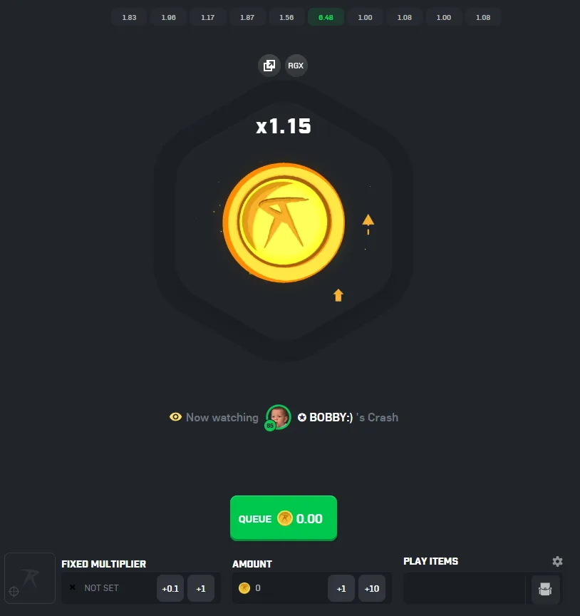Screenshot of CSgoroll crash game mode