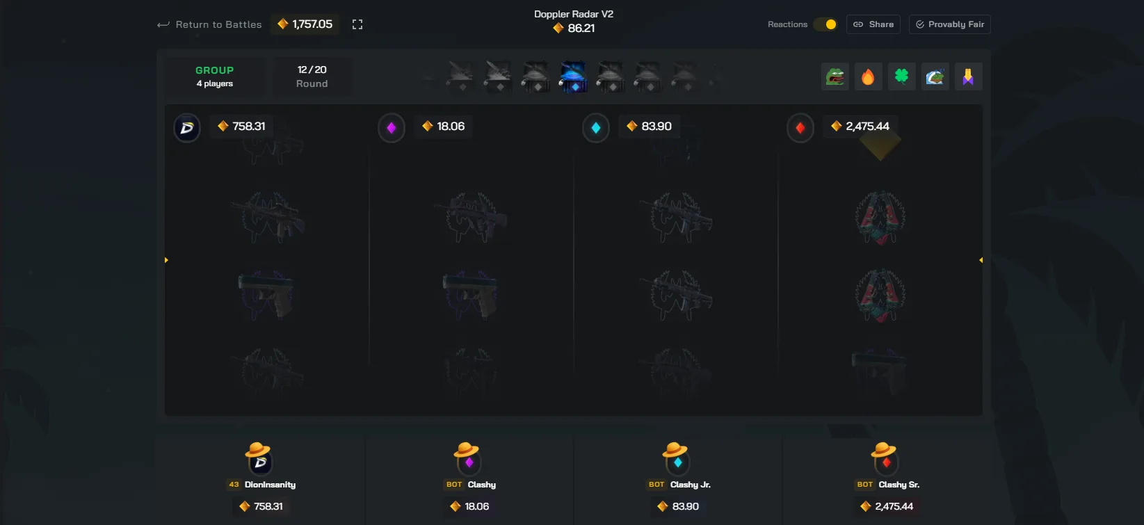 Screenshot of clash.gg battles game mode