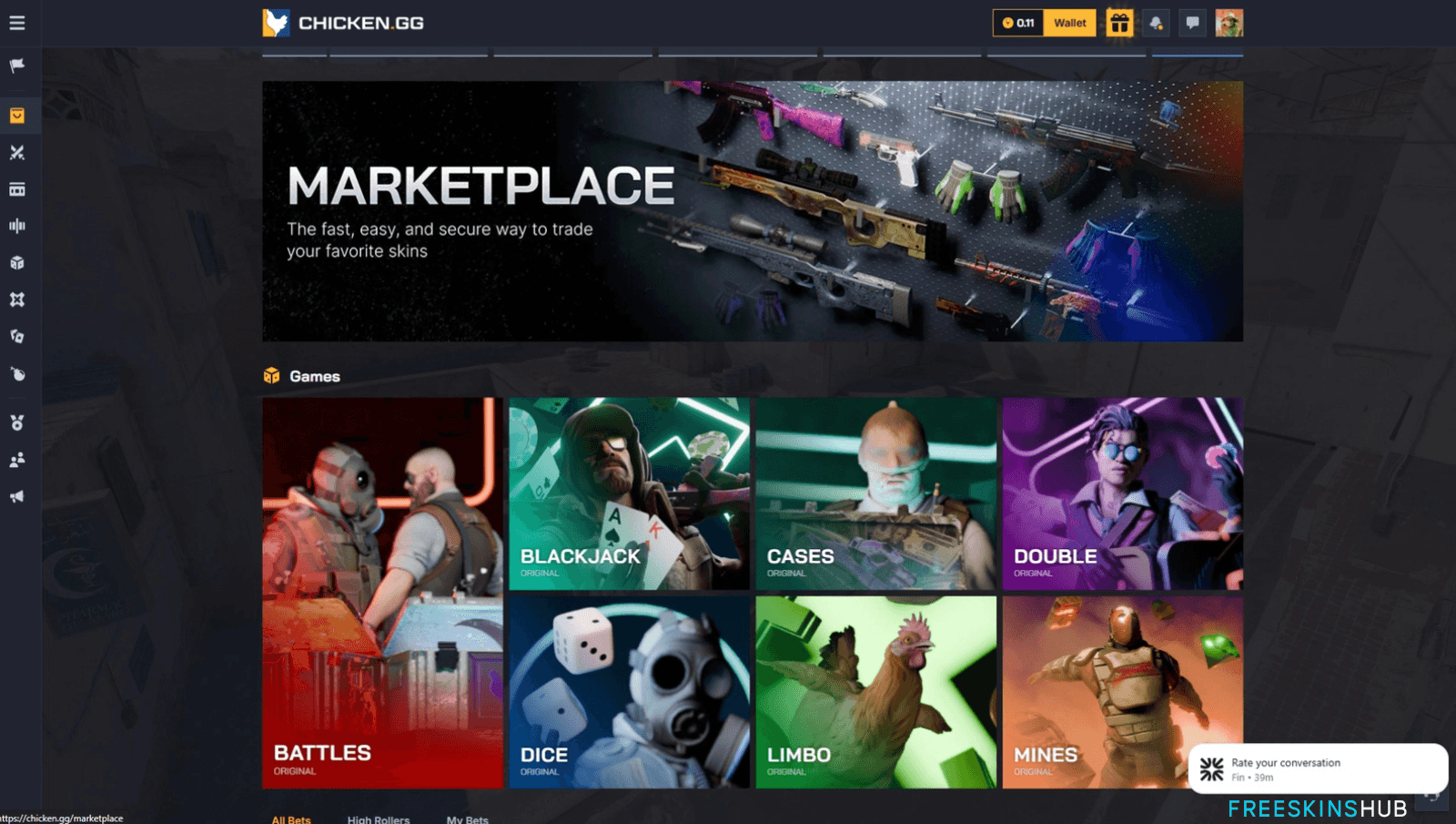 Chicken.gg homepage - best cs2 gambling sites 2026