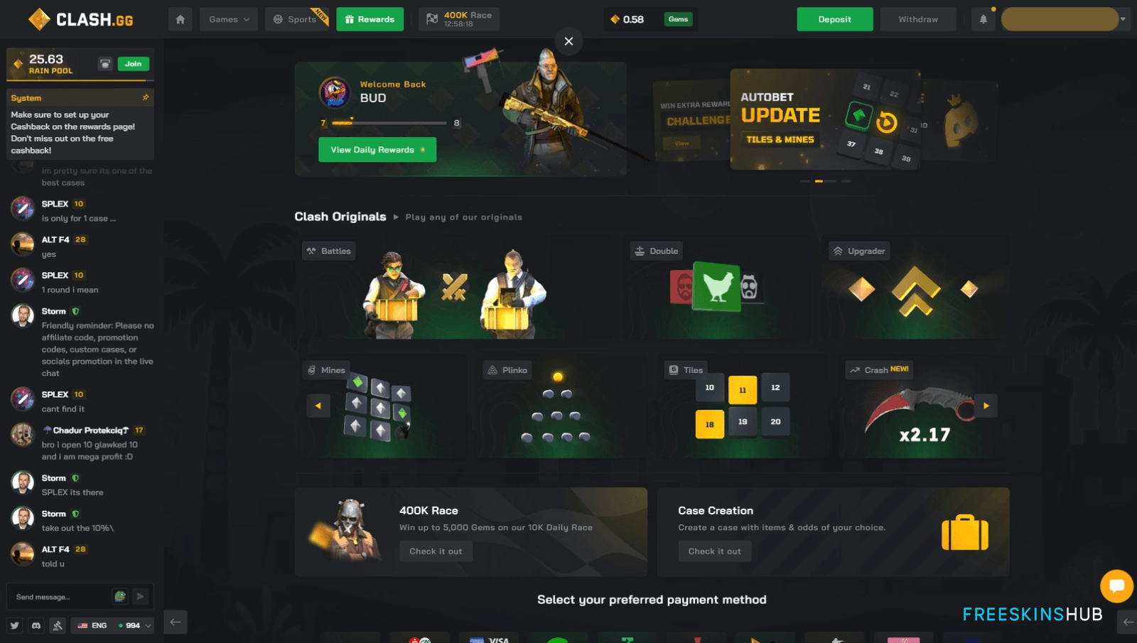 clash.gg homepage - best cs2 gambling sites 2026