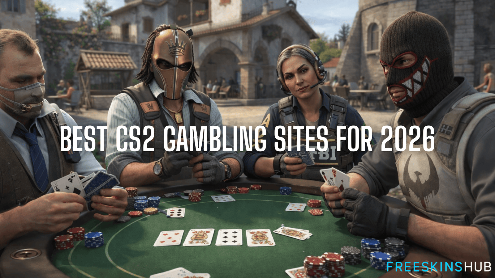 best cs2 gambling sites for 2026 - CS2 agents playing poker on a table on inferno | FreeSkinsHub