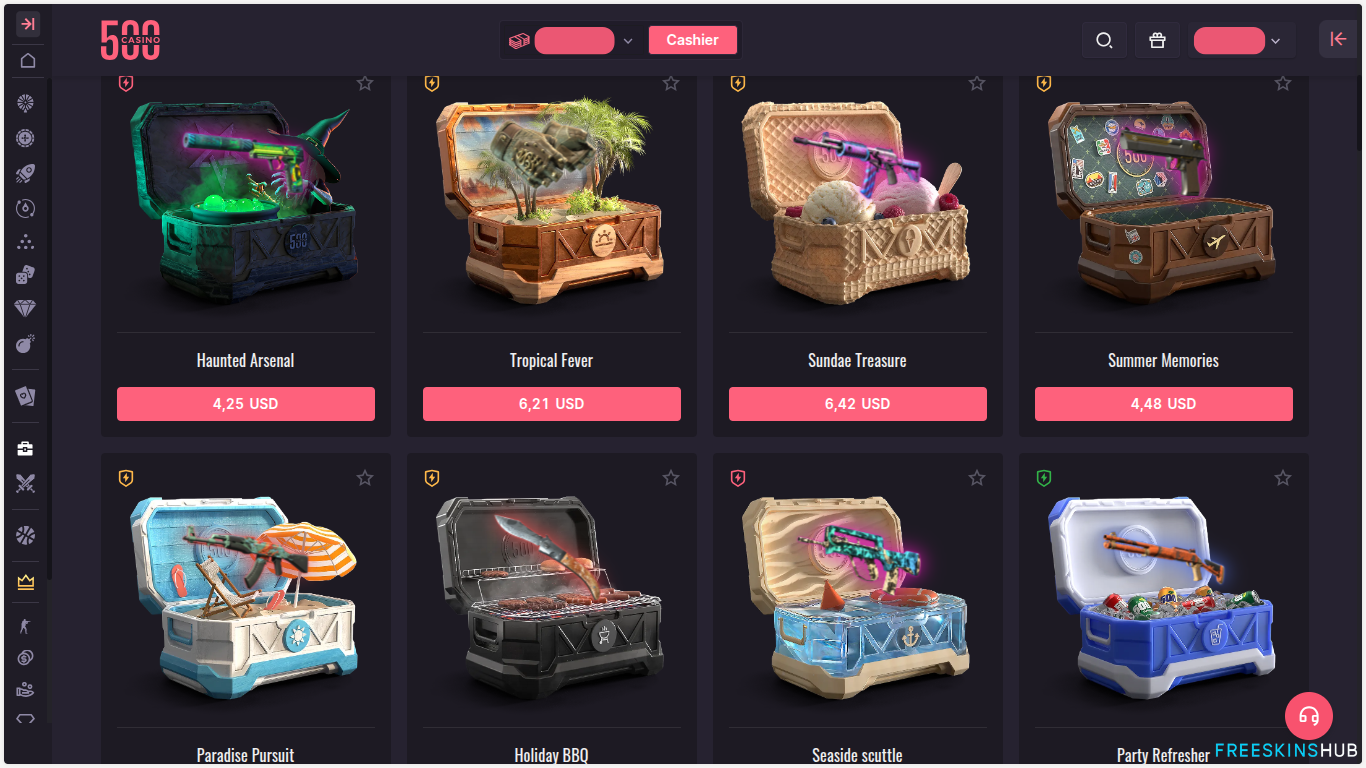 500 Casino CS2 case opening feature