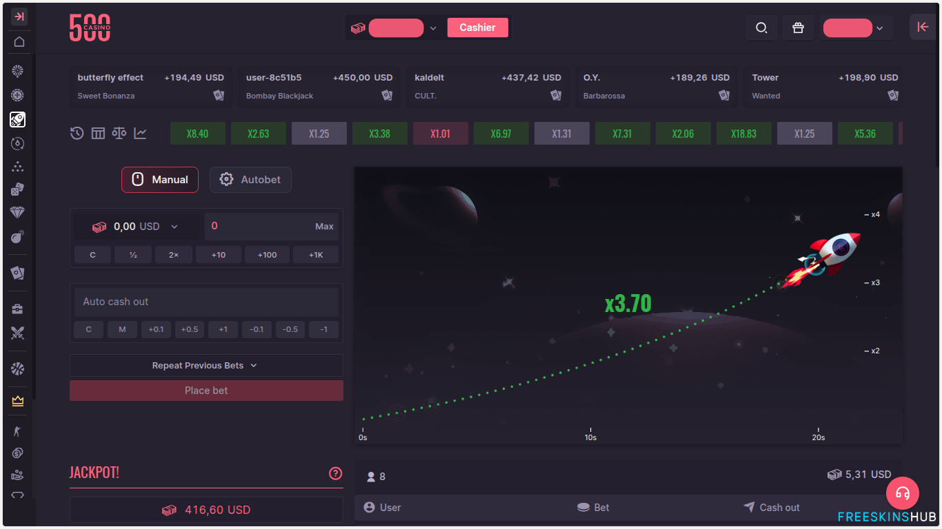 500 Casino crash game