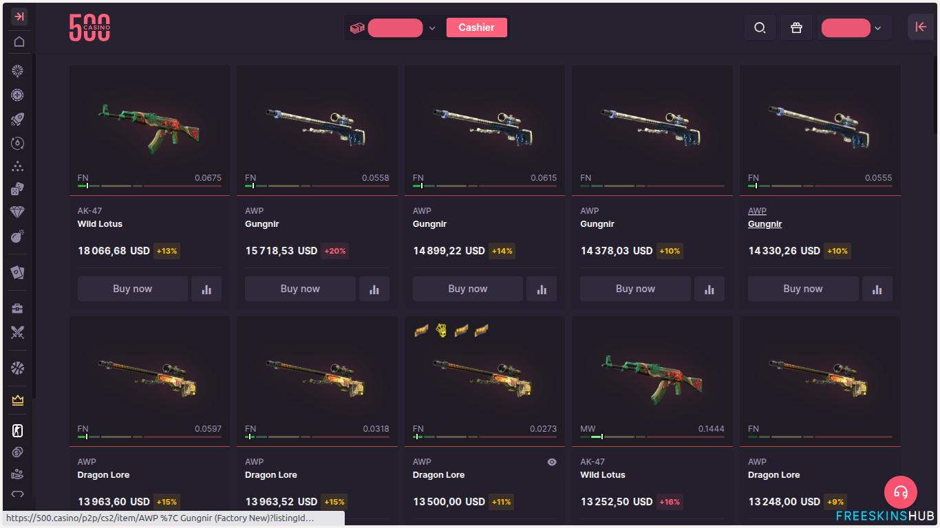 500 Casino CS2 skins marketplace