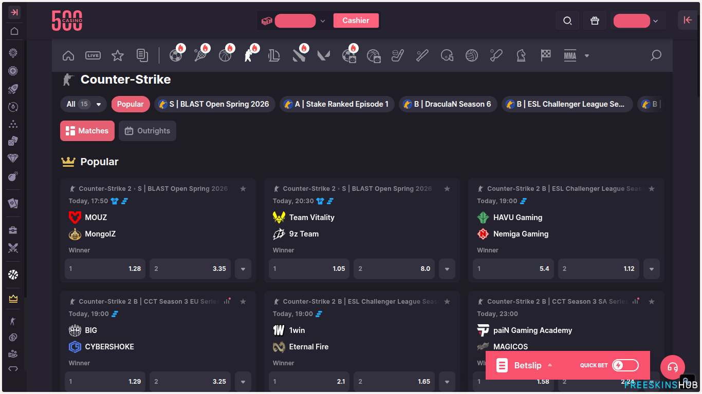 500 Casino Sportsbook / match-betting interface