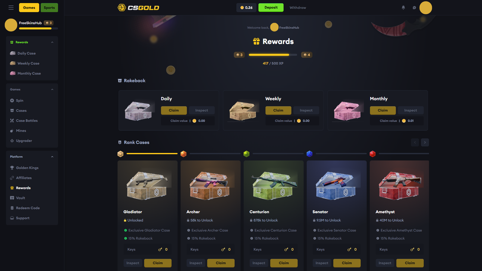 CSGOLD Rewards and VIP perks