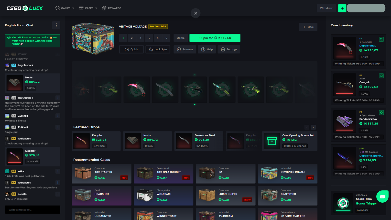 CSGOLuck case opening content