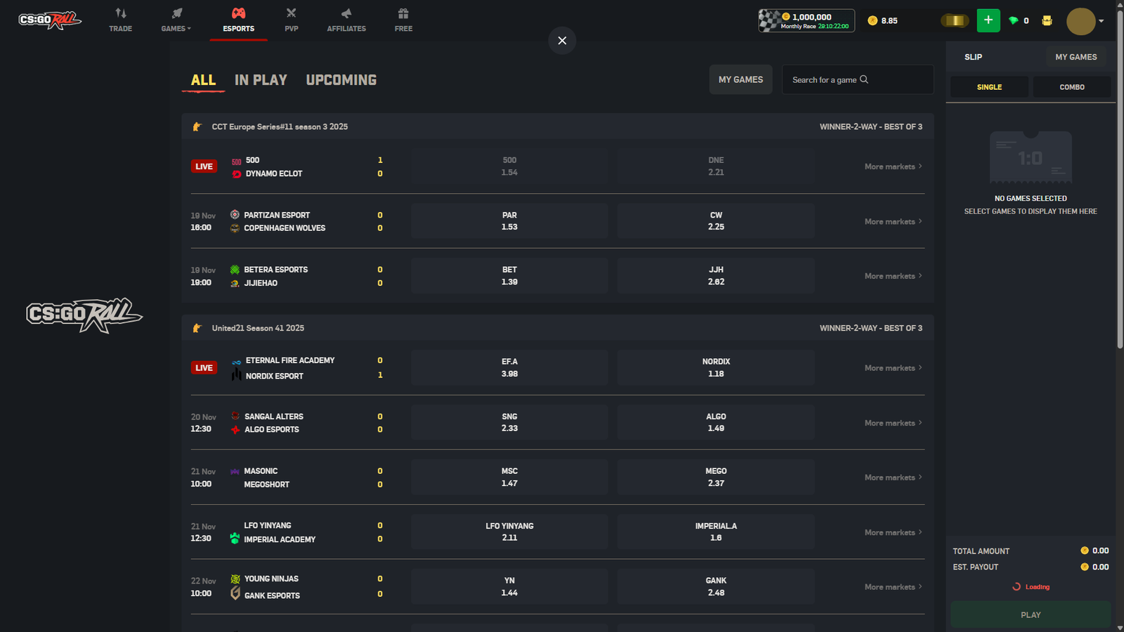 CSGORoll Esports match betting