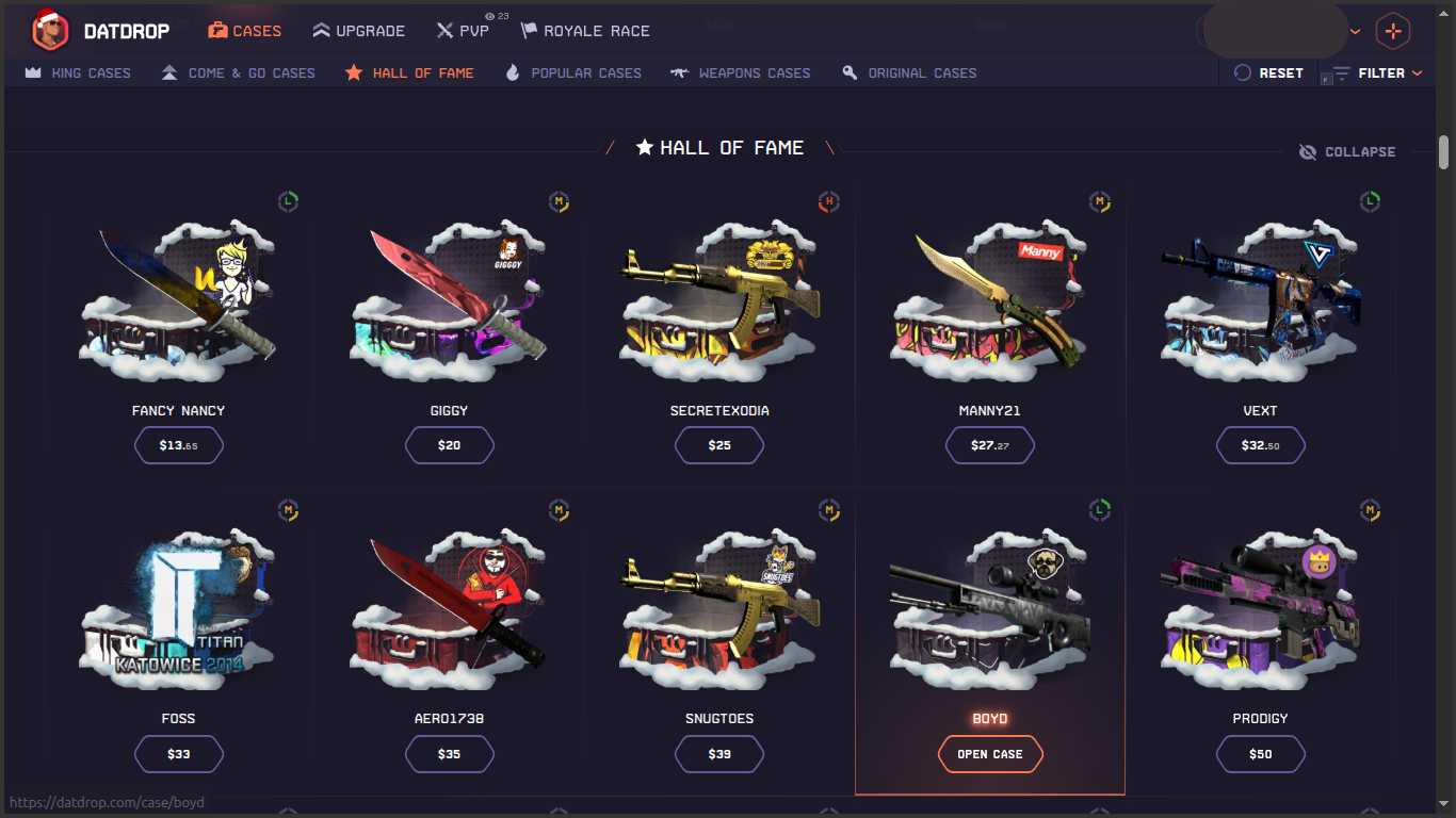 DatDrop case opening interface
