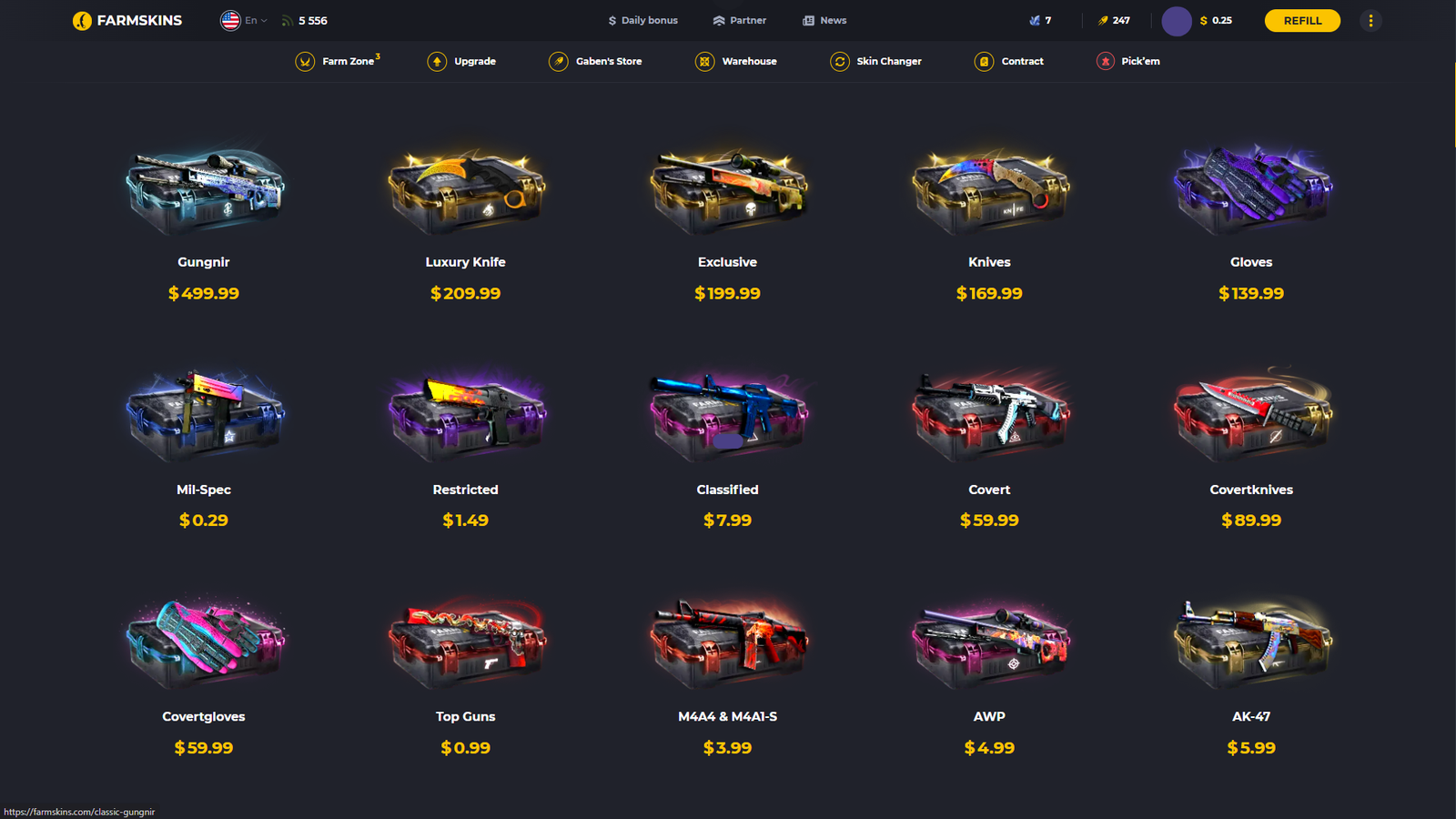 Farmskins case opening hub