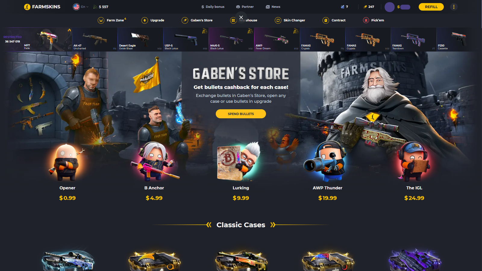 Farmskins homepage view