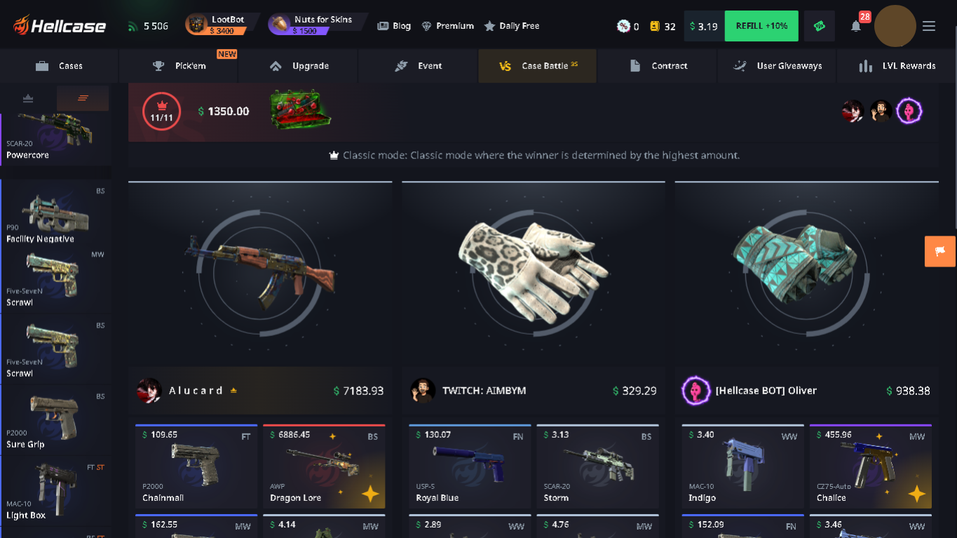 Hellcase case battles