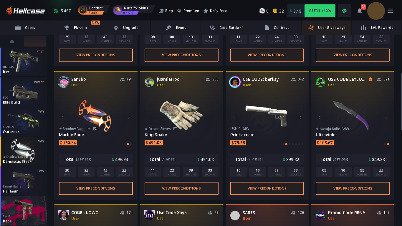 Hellcase Giveaways