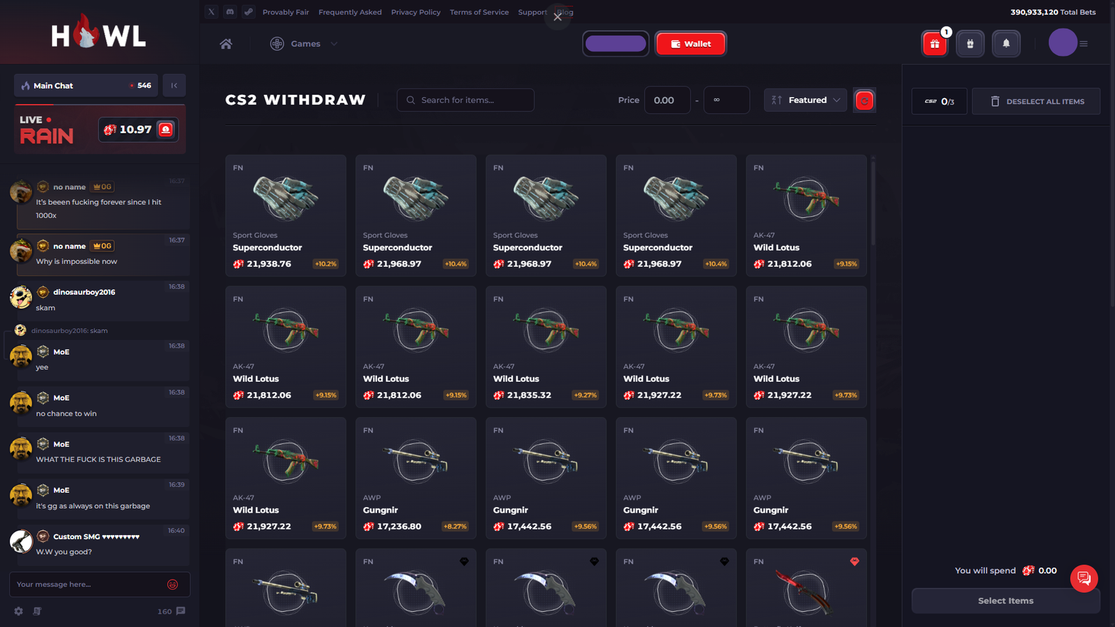 Howl.gg CS2 skins markplace