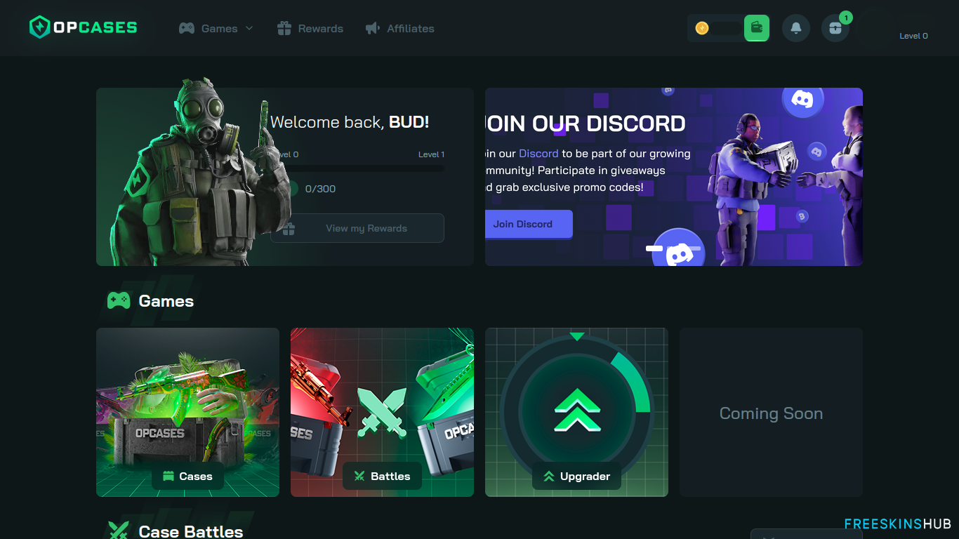 OPCASES homepage interface