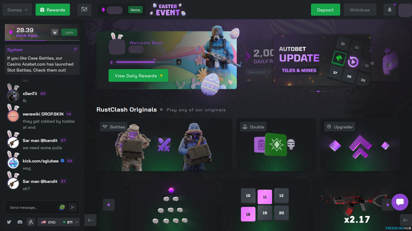 RustClash homepage interface