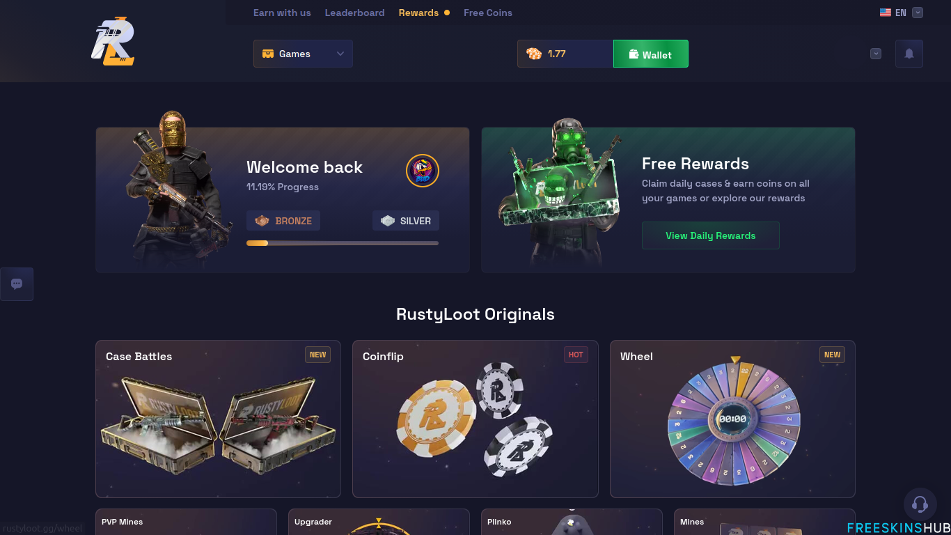 RustyLoot homepage and original games