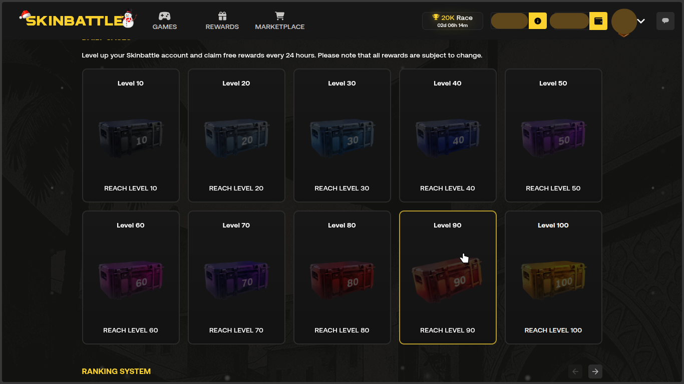 Skinbattle rewards system