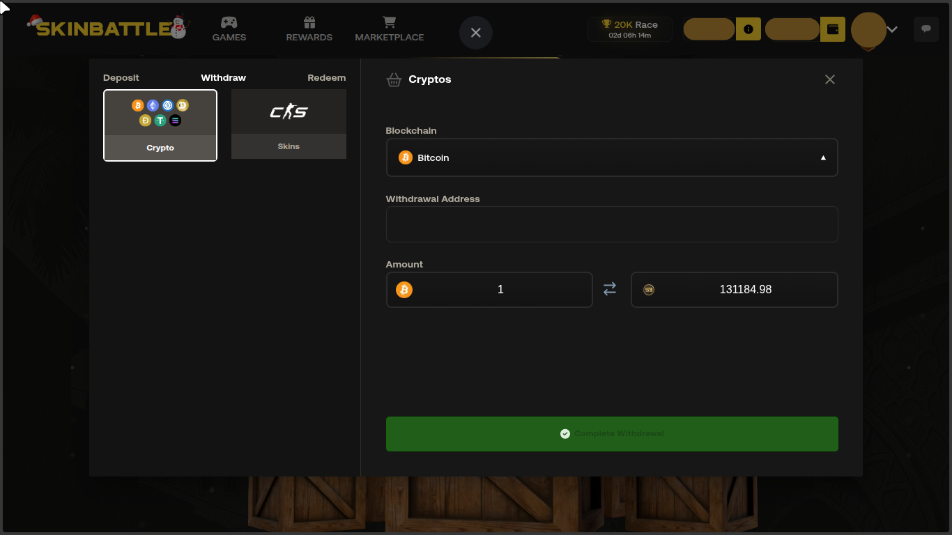 Skinbattle withdrawals options
