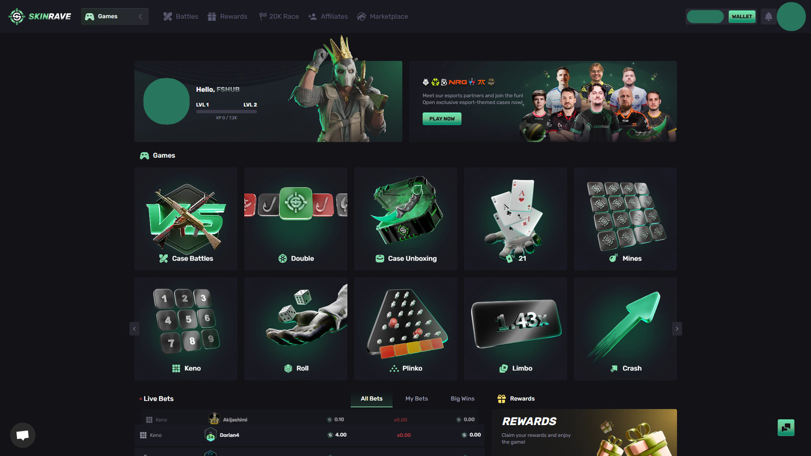 SkinRave homepage view