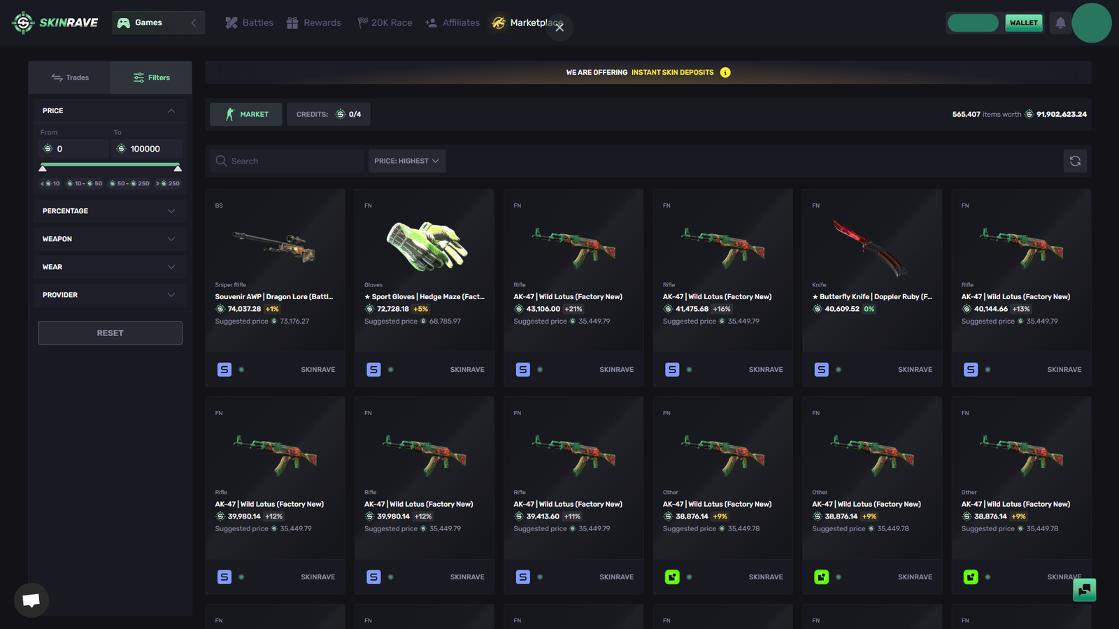 SkinRave CS2 skins marketplace