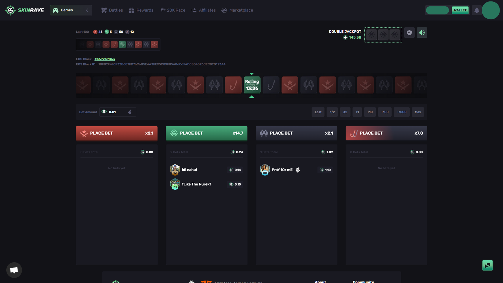 SkinRave roulette game